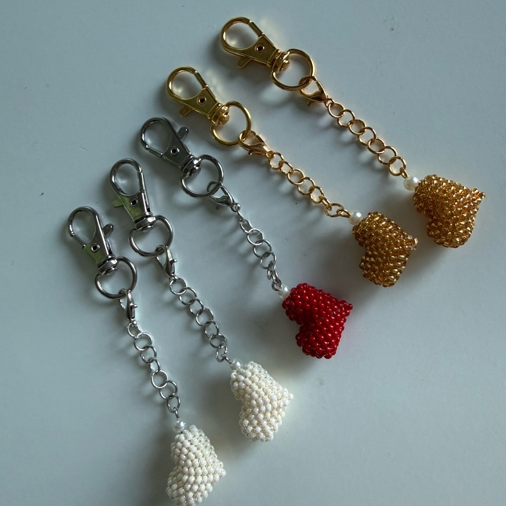 Elegant Heart Keychain Set in Gold, Silver, and Red